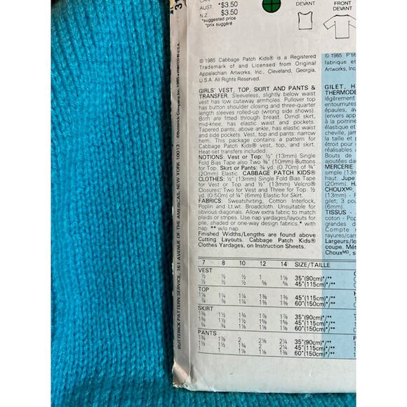 Butterick 3141 pattern cabbage patch kids Doll clothes girl clothes - Picture 5 of 6